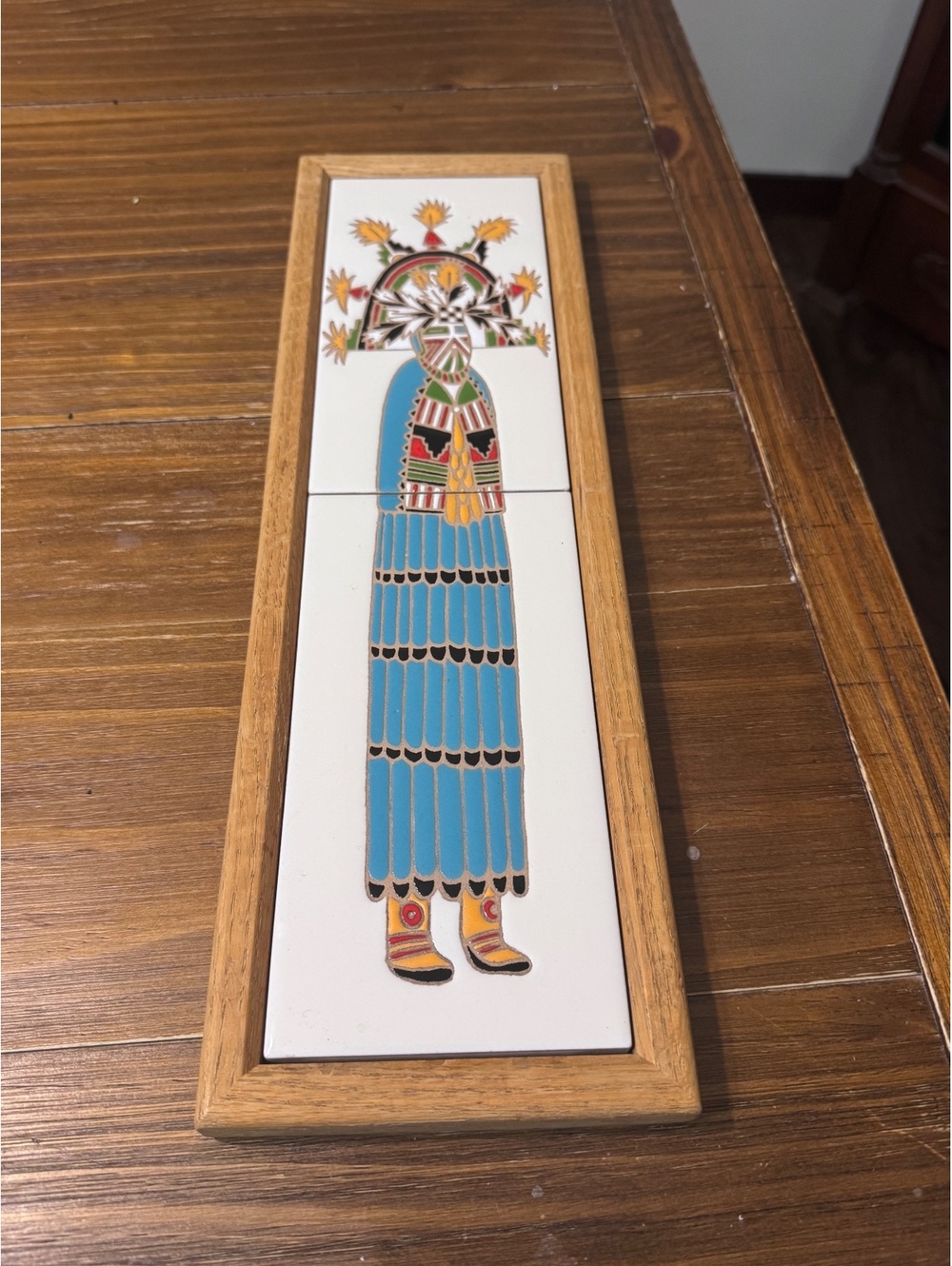 Tecolote New Mexico Hand Painted Ceramic Tile Art Native Southwest Framed 17”